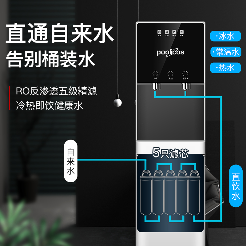 poolicos立式直饮水净饮一体机加E热过滤商用反渗透家用自来水过 厨房电器 净水器 原图主图