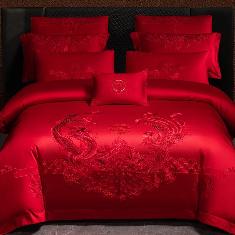 中式龙凤刺绣婚庆四件套红色结婚陪嫁六件套被套新婚床品,床上用品,婚庆床品套件,淘宝优惠券,粉丝福利购,淘宝优惠卷