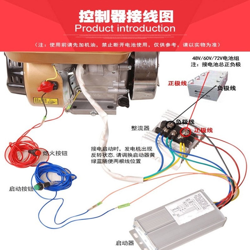 电动三轮四轮汽车增程器发电机配件48V60V72V增程器电启动控制器