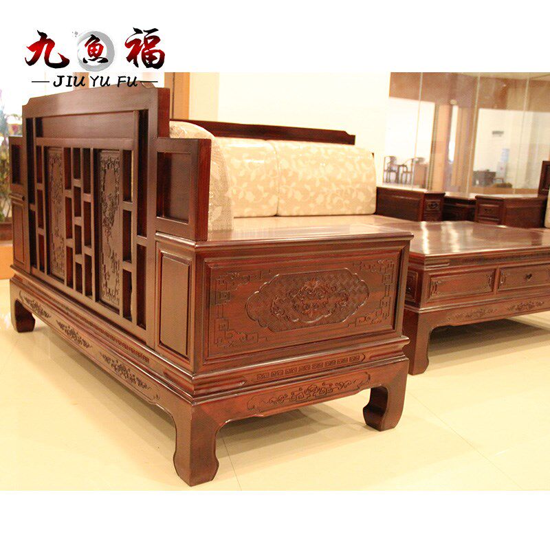 红木沙发 红木家具/非洲酸枝木高背博古沙发6件套 客厅123款沙发