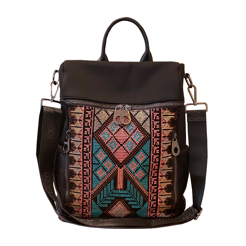 2021潮流刺绣女包三用新款撞色休闲双肩包百搭大容量背包单肩斜挎