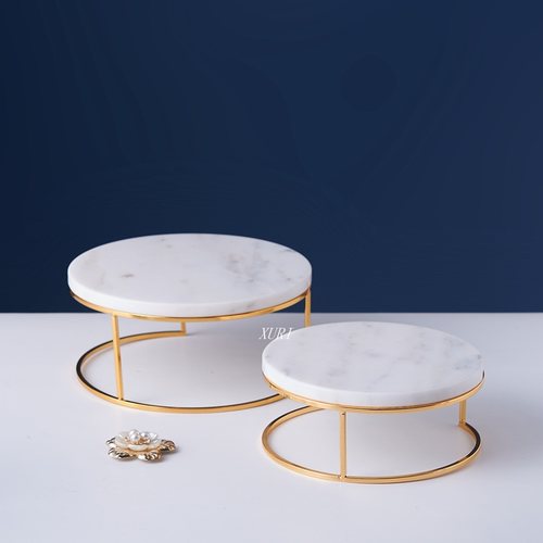 北欧风创意天然大理石圆形摆件展示架护肤饰品展示台美食摄影摆台