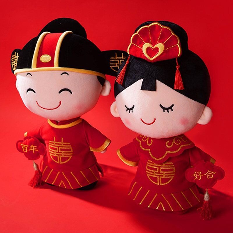 金童玉女喜娃情侣一对结婚红色喜庆婚庆压床娃娃婚房床头摆件福娃