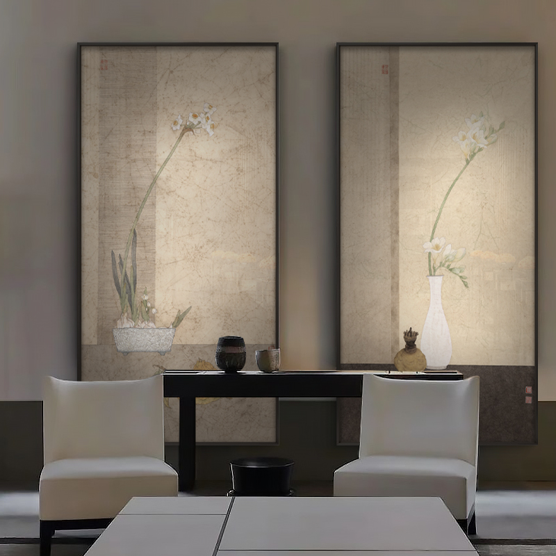 新中式客厅餐厅简约装饰画日式原木风卧室花卉挂画玄关走廊墙画图片