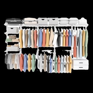 新款抽屉衣帽间开放式金属衣柜上墙挂衣架网板单双抽木柜A柱框架