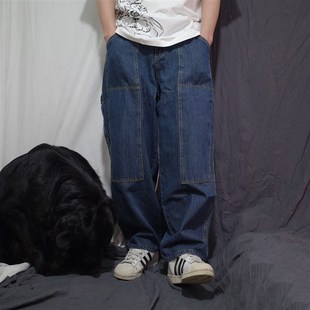 日系复古街头立体裁剪垂感老爹牛仔裤 男女宽松宽大百搭BF直筒长裤