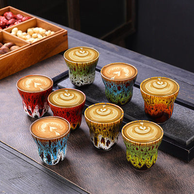 跨境新款跨境陶瓷窑变杯咖啡x杯创意拉花奶杯主人杯单杯品茗杯拿