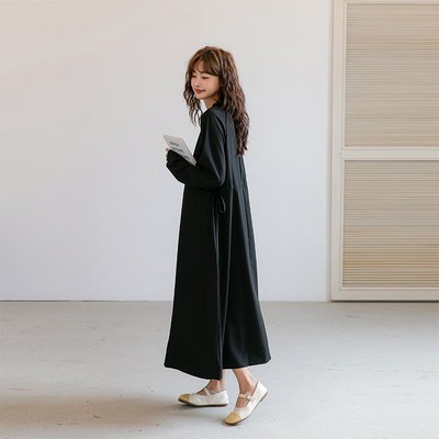 孕妇秋装洋气减龄时尚长裙2024新款小个子长袖大码宽松休闲连衣裙