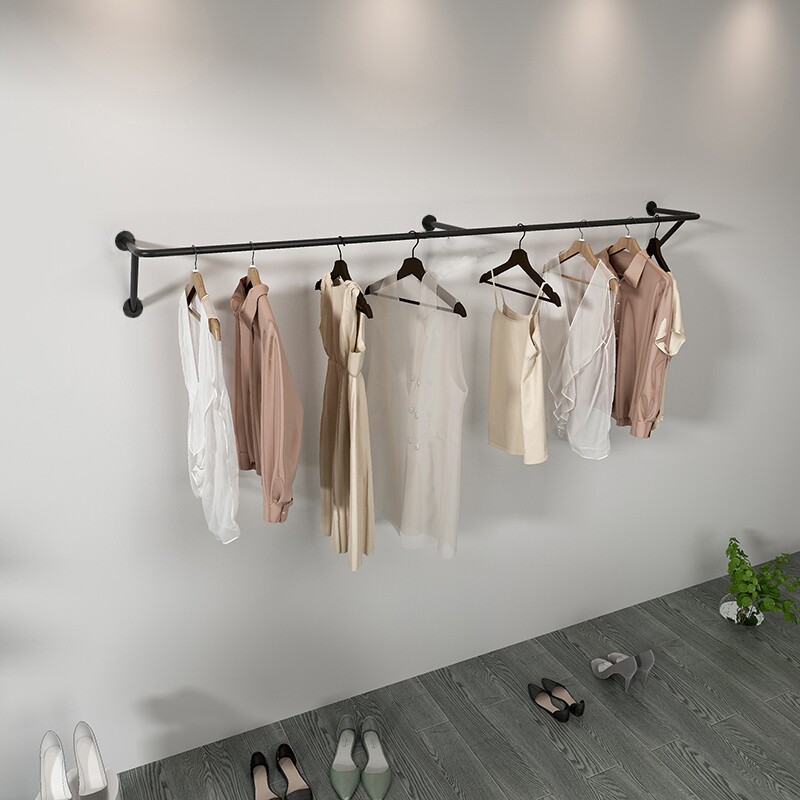 服装店专用墙上展示架现代简约黑色直杆挂衣架陈列架壁挂货架男女图片