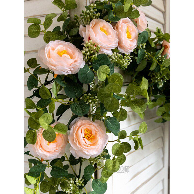 White Artificial Silk Fake Flowers Garland Peony Eucalyptus