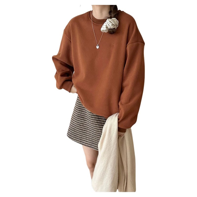 秋冬哺乳衣加绒加厚喂奶卫衣慵懒风刺绣宽松大码圆领外套休闲上衣