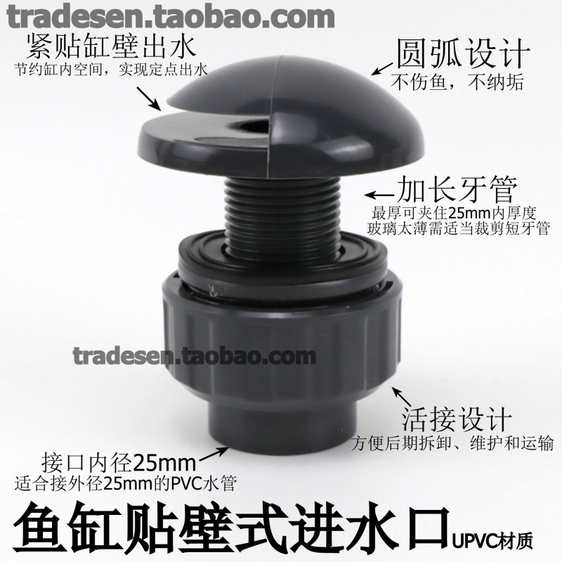鱼缸底吹管接头贴壁式底部出水口接头