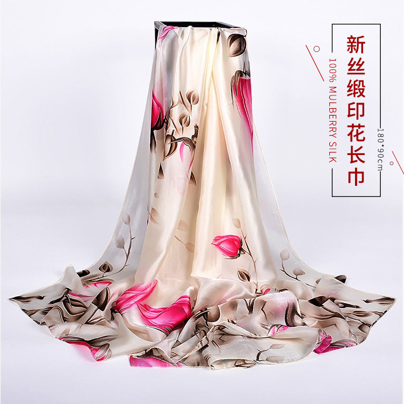 女士印花长丝巾 春秋冬季超大尺寸百搭丝绸纱巾围巾沙滩巾披肩