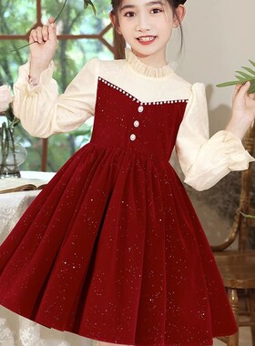 女童连衣裙秋装小女孩洋气公主裙红色礼服儿童生日秋冬裙子儿童装