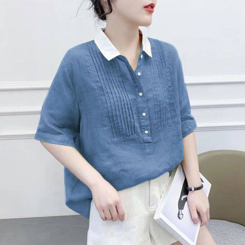 薄款雪纺衬衫女夏短袖2022新款设计感小众别致女士衬衣遮肚子上衣
