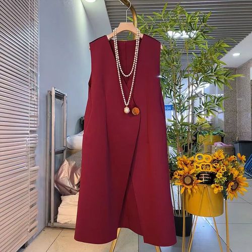 欧货长款马甲长裙子套装早秋新款西服马夹纯色长袖打底裙连衣裙潮