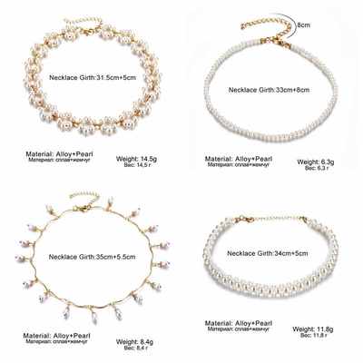 新品Dainty Pearl Flower Bow-knot Choker Necklace Long Chain