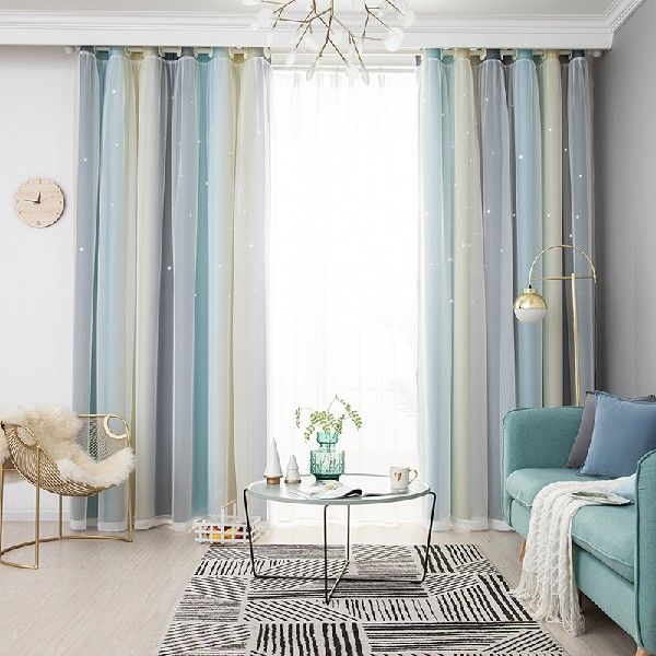 Double Layer Blackout JapaneseC Panel Curtain Star Cutout