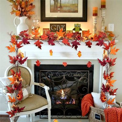 厂家2.4M Artificial Vine Red Autumn MHaple Leaf Fake Garland