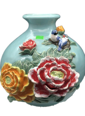 秋意盎然牡丹花h瓶花开富贵 石湾陶瓷公仔装饰品 工艺品人气摆件