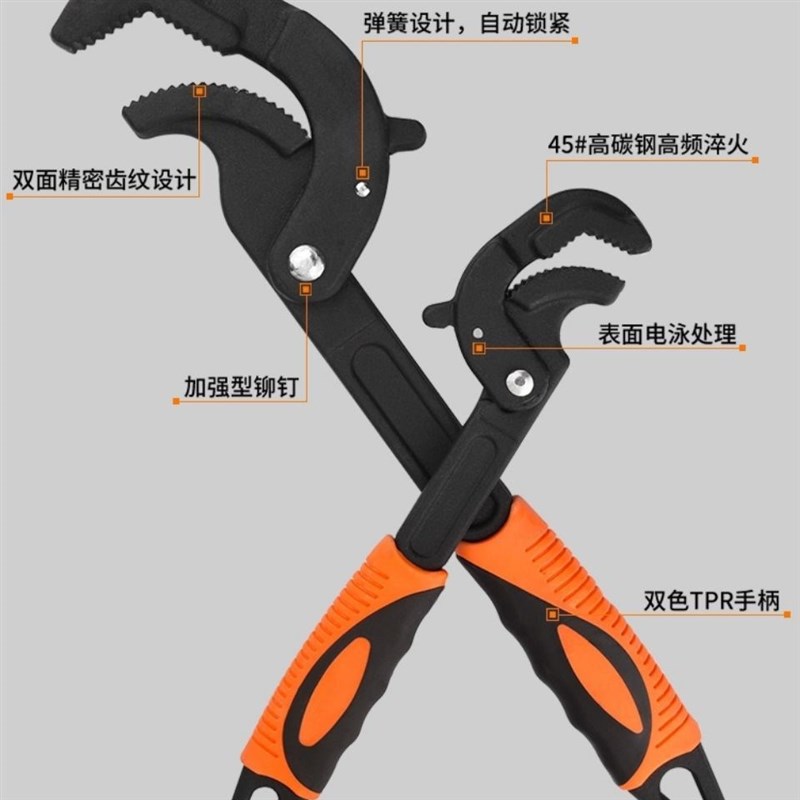 厂家板手,工具套装活动大开口扳手万用o管钳多工能自紧板手