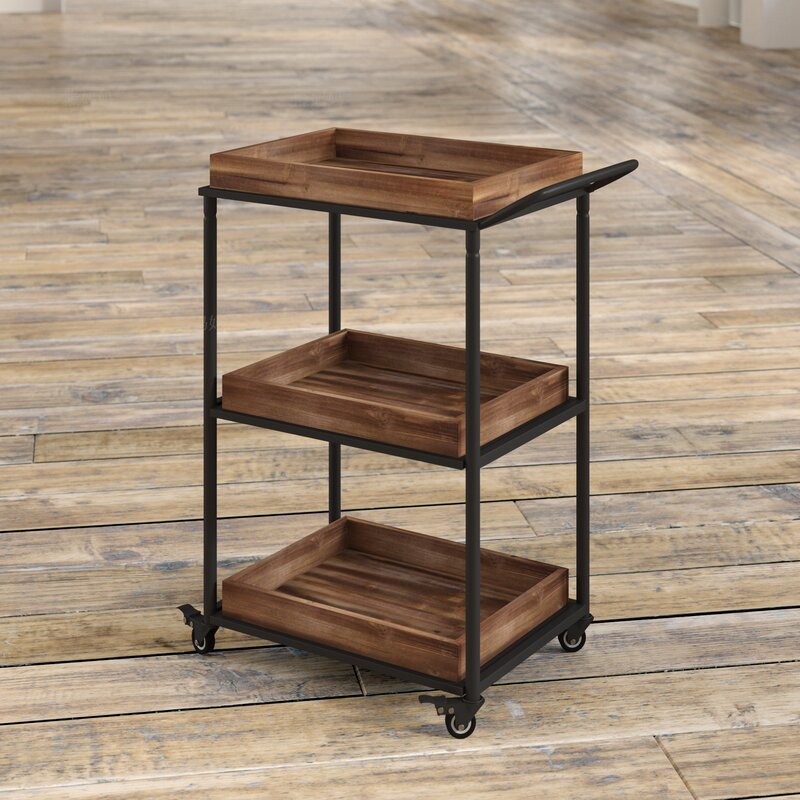 美发工具车发廊剪刀置物架美容美甲手推车复古多功能实木置物架子