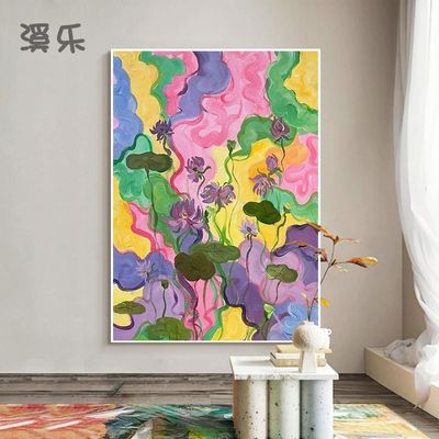 溪乐多巴胺抽g象花卉装饰画非手绘油画客厅画竖版奶油风玄关挂画