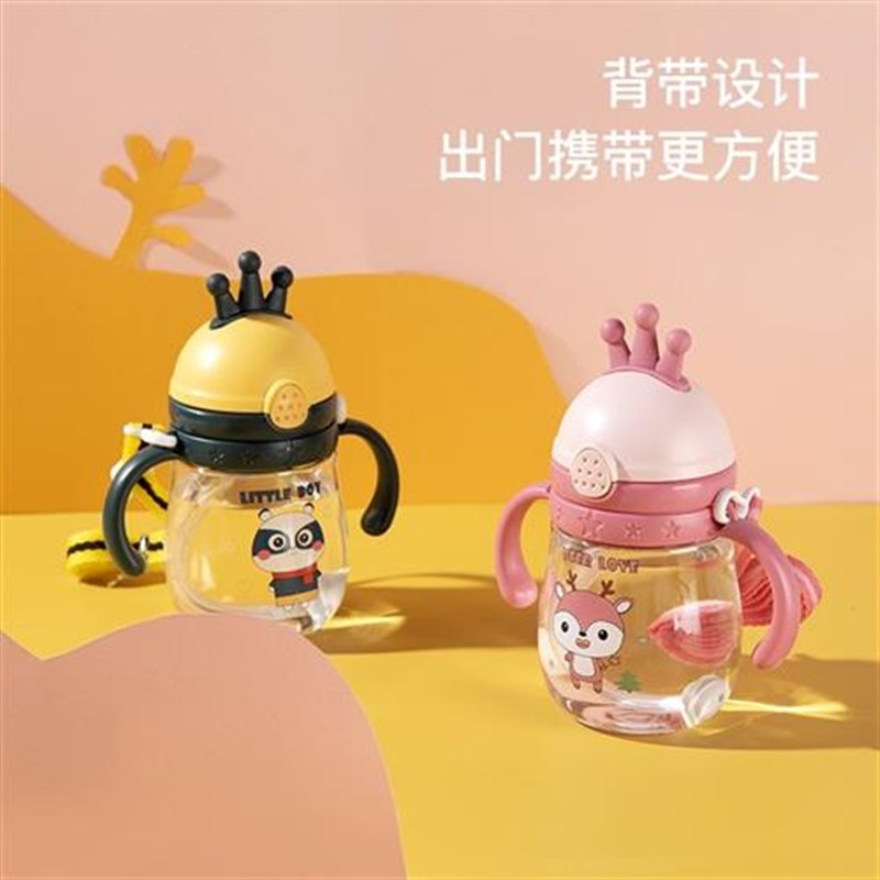 宝宝学饮杯婴f幼儿便携吸管杯防呛防漏喝奶杯儿童防摔重力球水杯