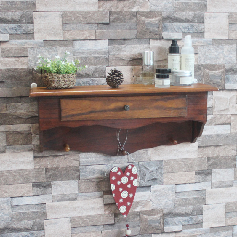 实木复古抽屉壁柜收纳置物架 装饰搁板壁挂小妆台客厅装饰架