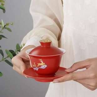 茶壶红色盖碗喜杯女方陪嫁婚庆用品 结婚礼物送新人改口敬茶杯套装