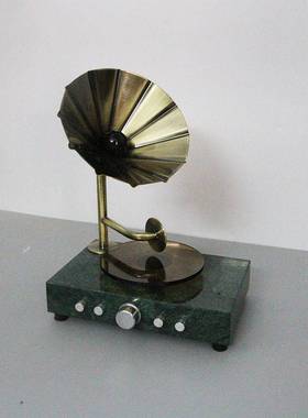 简约现代复古大h理石留声机样板间家居客厅书房创意桌面装饰摆饰