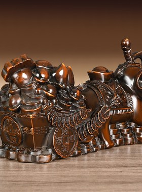 纯铜大象摆件象拉元宝象拉聚宝盆象拉车家居桌面装饰大号象拉财宝