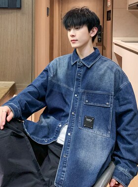 男大童做旧牛仔外套2024春装新款B青少年设计感复古时尚上衣24037