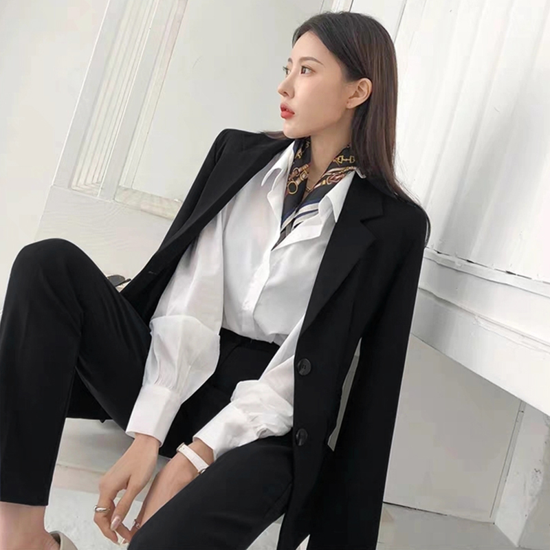黑色西装套装女春秋气质大学生答辩教资面试西服职业装正装工作服