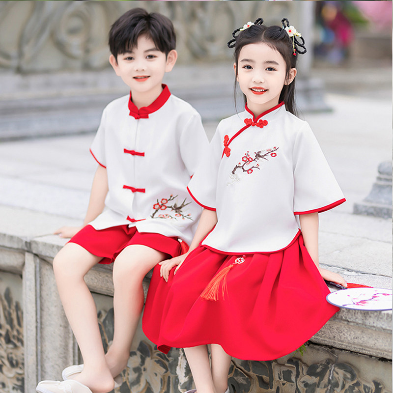 现货六一儿童演出服夏装中国风民族服装男童国学汉服幼儿园女童合