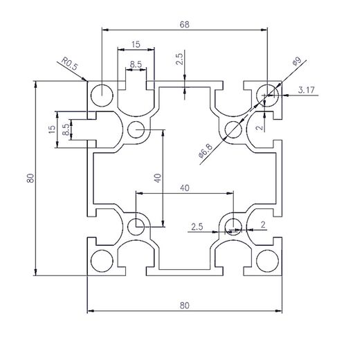 工厂销重型国标铝型材8o080工业铝合金型材8080 2.5mm重型铝材大
