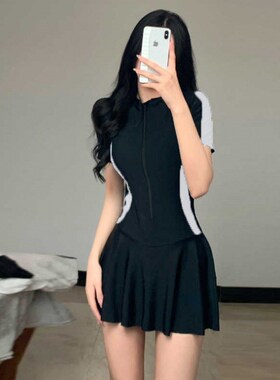 新款女连体运动泳i衣温泉泳装保守修身显瘦连衣裙式度假游swimsui