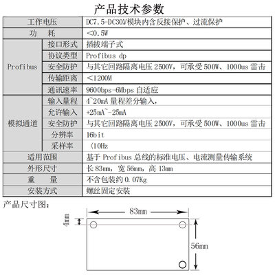 新品模拟量输入采集模块4-20ma转profibus-Mdp直流10V5V电流电压