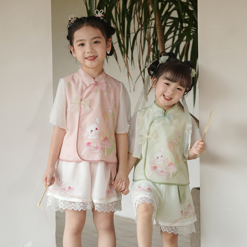 姐妹装汉服女童套装夏季短裤新国风中式儿童古装薄款夏天清凉透气