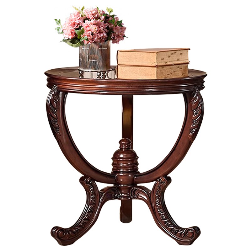 美式乡村边几圆几沙发边柜欧式小圆桌全实木阳台桌角几复古小茶几