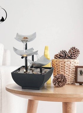 程序员桌面循环流水摆件室内小型招财客厅办公室玄关装饰品开业礼