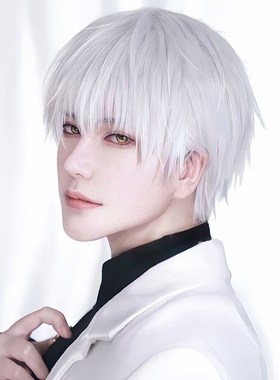 假发男短发短直发白色男生二次元cos齐司礼微分碎盖男士全头套式