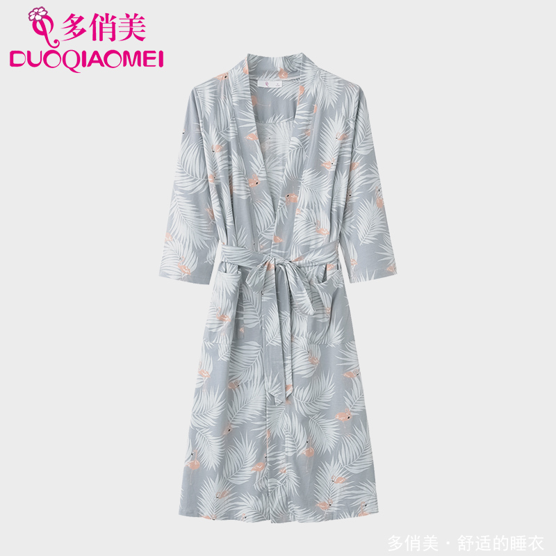 浴袍四季睡衣睡袍女春秋坐月子袍方便哺乳晨袍孕妇袍夏季纯棉薄款
