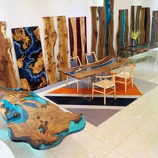 新款环氧树脂胶河流桌子创意实木原木茶桌台茶几餐桌桌面木板大板