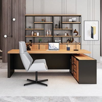LOFT实木老板桌总裁桌简约现代办公室总经理办公桌工业风电脑桌
