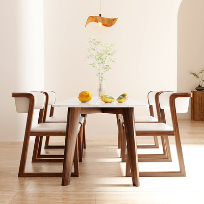 岩板实木餐桌椅组合单桌定制北欧现代简约白蜡木伸缩长方形桌圣古