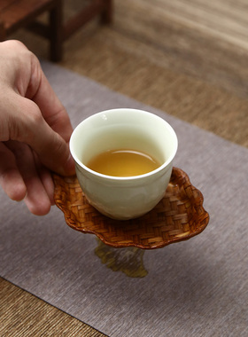 竹制品手工竹编功夫茶杯垫隔热垫创意迷你果盘禅意杯垫杯碟茶杯托