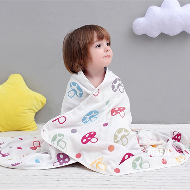 婴儿纯棉六层纱布蘑菇被子婴儿盖毯空调被儿童纯T棉浴巾春秋冬夏