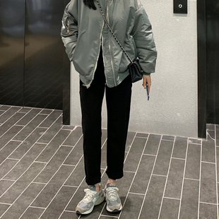 孕妇老爹裤子女秋冬季2023新款加绒加厚外穿宽松黑色哈伦牛仔长裤