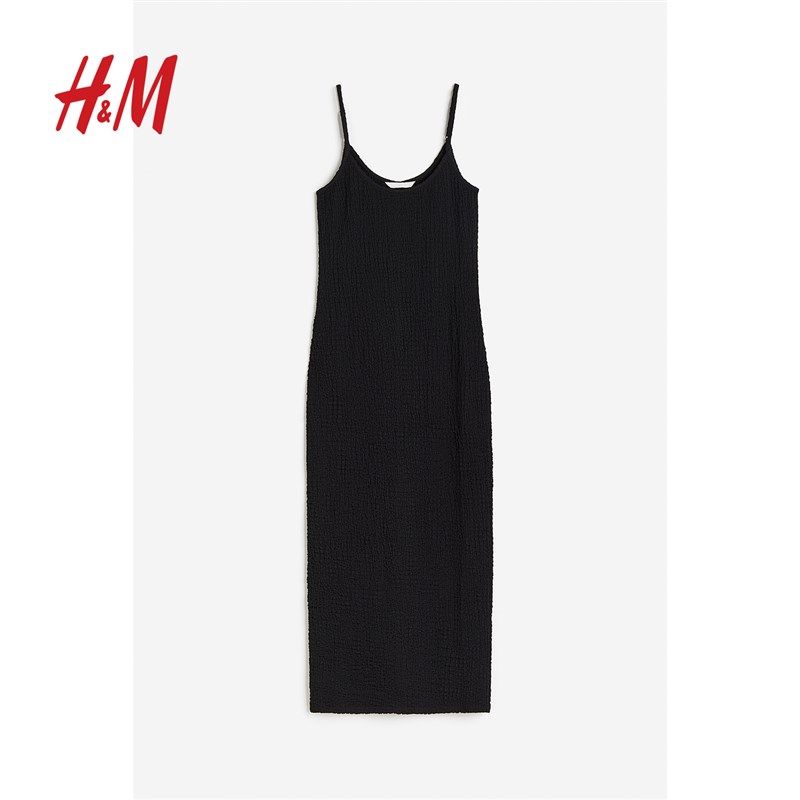 HM2023g夏季新款女装中长裙时尚休闲皱感汗布连衣裙1164787